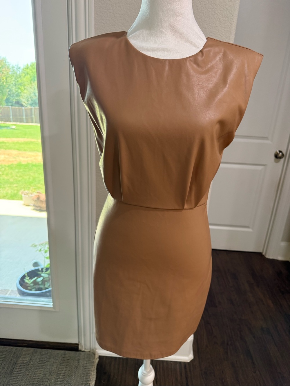 DO+BE Faux Leather Mini Dress in Camel Brown NWT